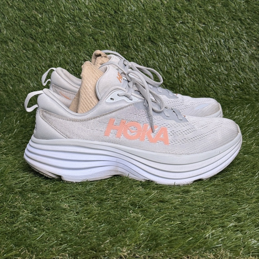 Hoka One One Bondi 8 Womens Size 8 B Gray Orange Athletic Running Shoes 1127952